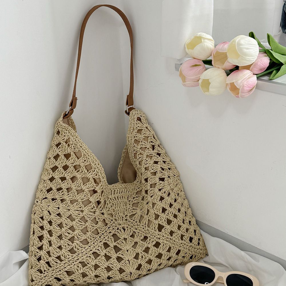 Women’s Crochet Hollow Out Beach Bag Woven Tote Large Capacity Shoulder Bag Summer Vacation Style Handbag for Travel, Holiday, Shopping, Casual Use