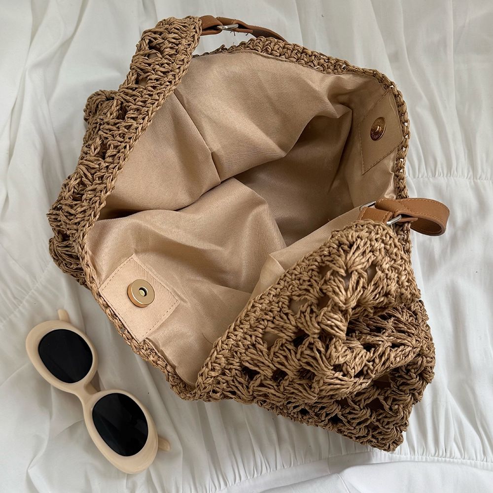 Women’s Crochet Hollow Out Beach Bag Woven Tote Large Capacity Shoulder Bag Summer Vacation Style Handbag for Travel, Holiday, Shopping, Casual Use
