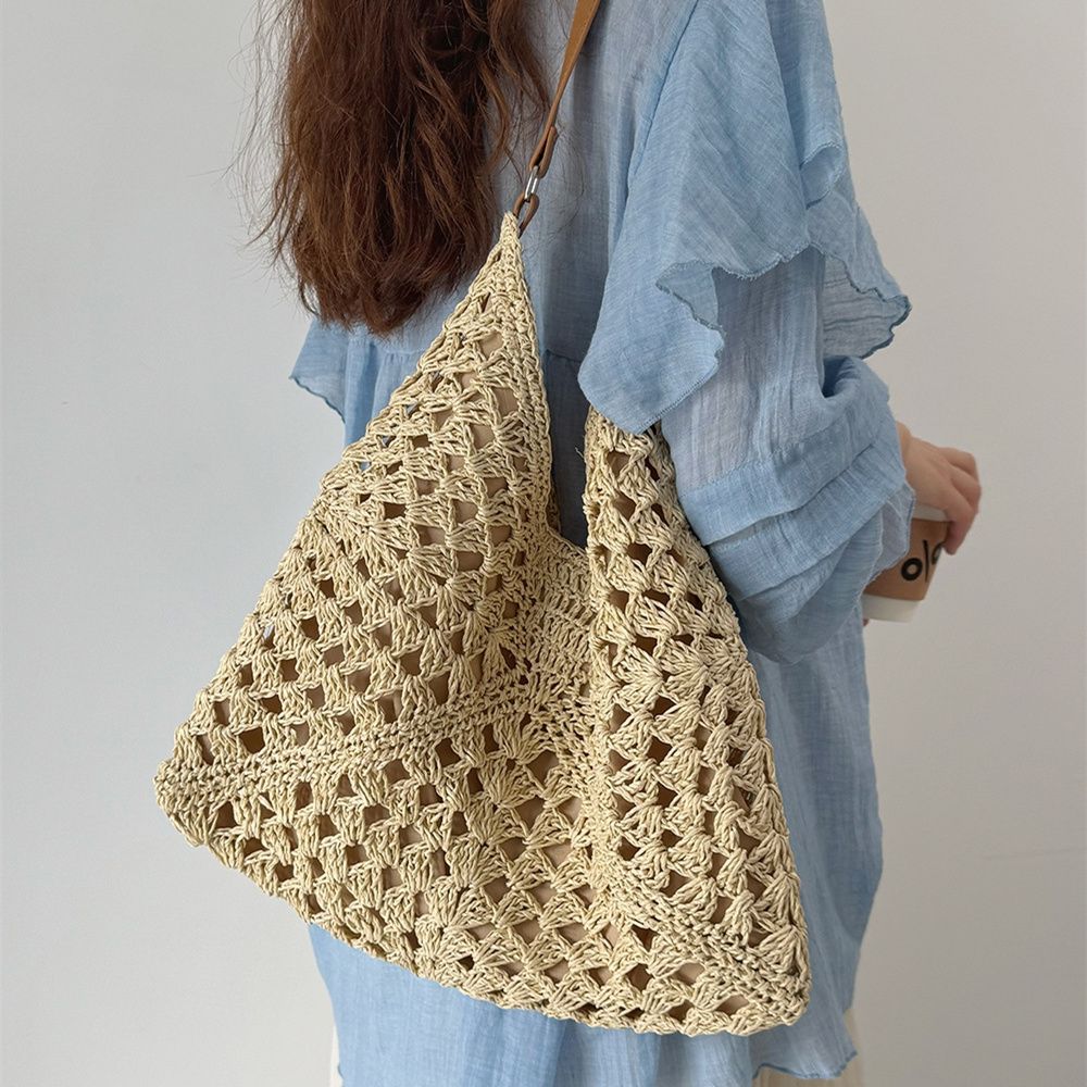 Women’s Crochet Hollow Out Beach Bag Woven Tote Large Capacity Shoulder Bag Summer Vacation Style Handbag for Travel, Holiday, Shopping, Casual Use