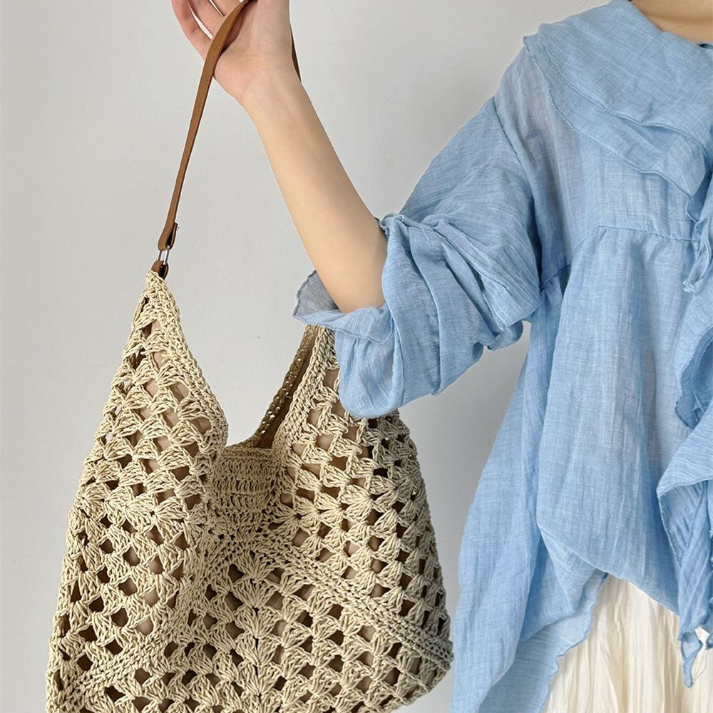 Women’s Crochet Hollow Out Beach Bag Woven Tote Large Capacity Shoulder Bag Summer Vacation Style Handbag for Travel, Holiday, Shopping, Casual Use
