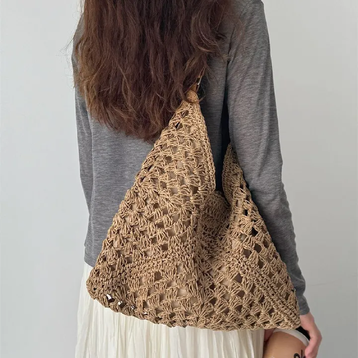 Women’s Crochet Hollow Out Beach Bag Woven Tote Large Capacity Shoulder Bag Summer Vacation Style Handbag for Travel, Holiday, Shopping, Casual Use