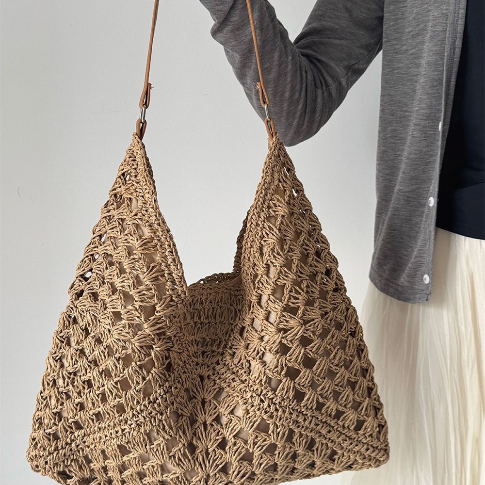 Women’s Crochet Hollow Out Beach Bag Woven Tote Large Capacity Shoulder Bag Summer Vacation Style Handbag for Travel, Holiday, Shopping, Casual Use