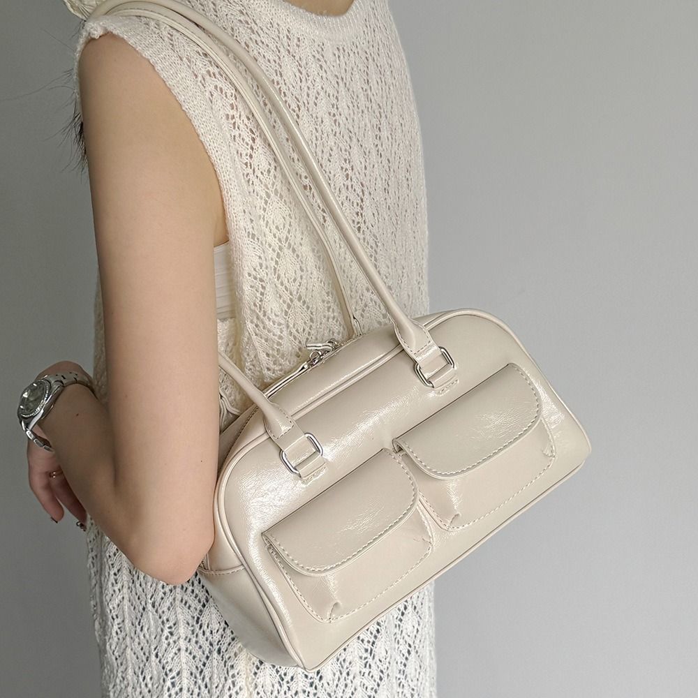 Women’s Bowling Bag Handbag Vintage Small Shoulder Baguette Bag Unique Pocket Design Trendy Underarm Purse Daily Use Commuting Casual Fashion Shoulder Bag College Studens Handbag Valentine’s Day Gift