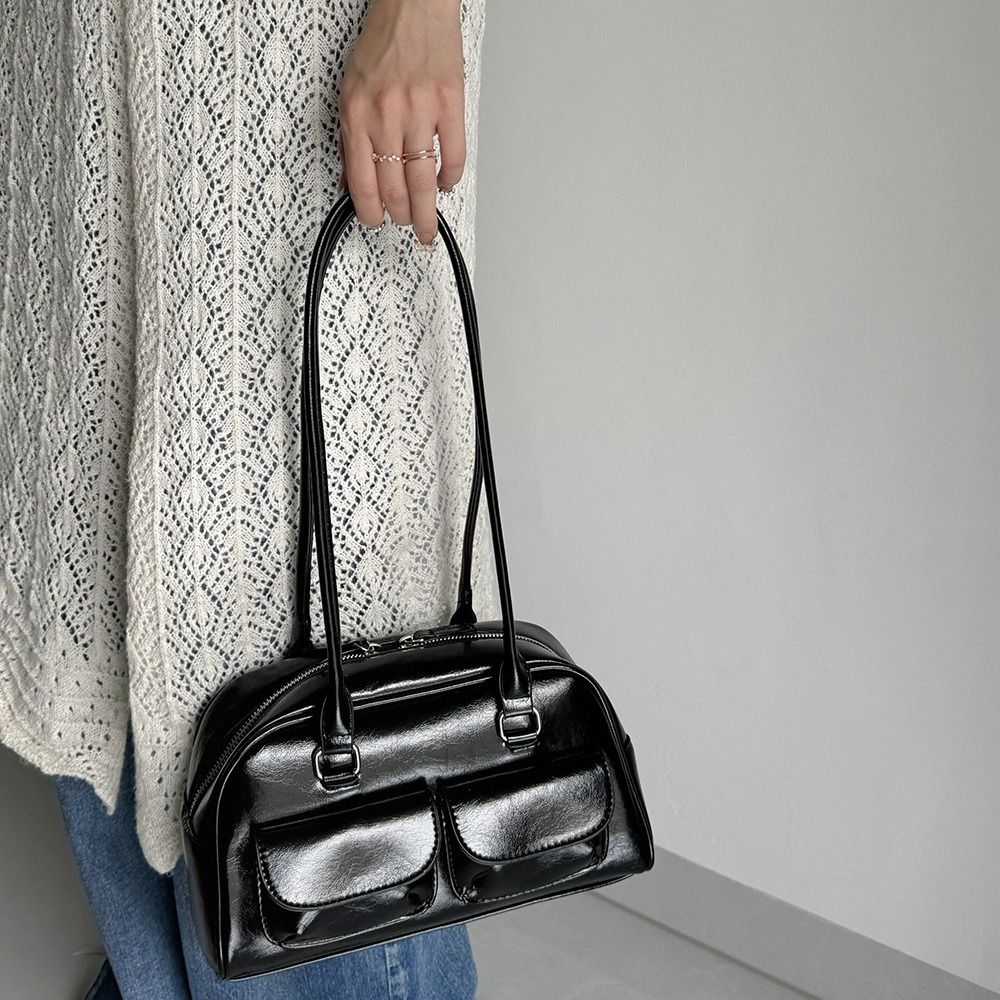 Women’s Bowling Bag Handbag Vintage Small Shoulder Baguette Bag Unique Pocket Design Trendy Underarm Purse Daily Use Commuting Casual Fashion Shoulder Bag College Studens Handbag Valentine’s Day Gift