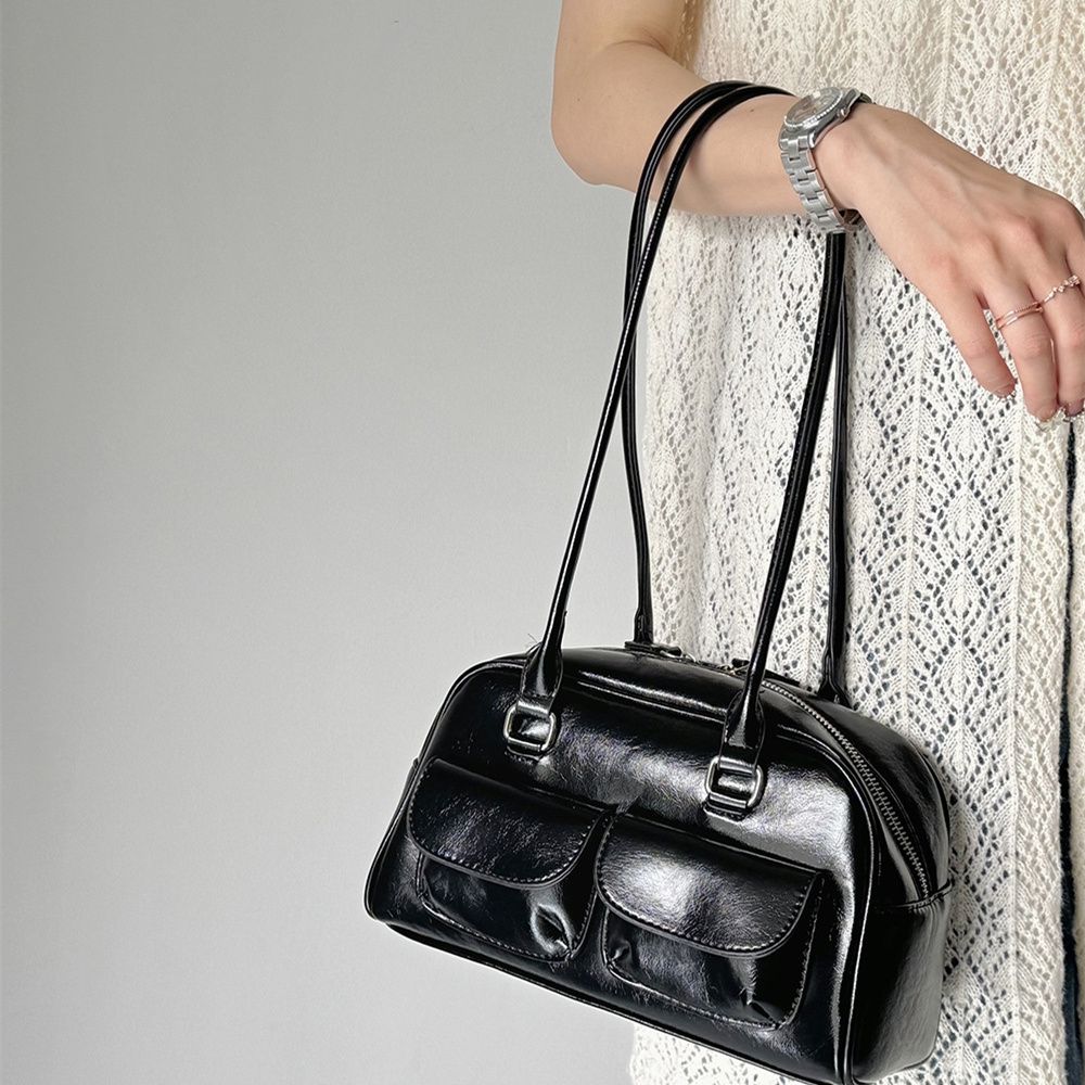 Women’s Bowling Bag Handbag Vintage Small Shoulder Baguette Bag Unique Pocket Design Trendy Underarm Purse Daily Use Commuting Casual Fashion Shoulder Bag College Studens Handbag Valentine’s Day Gift