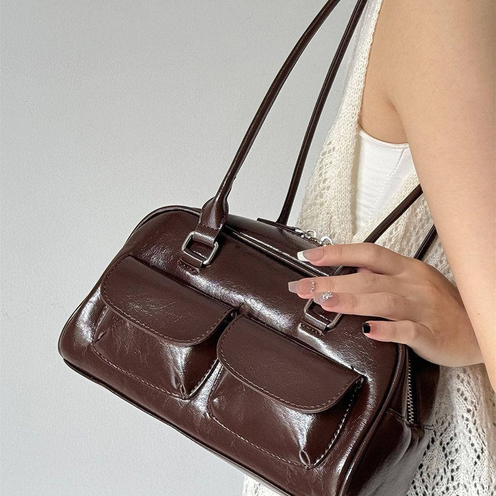 Women’s Bowling Bag Handbag Vintage Small Shoulder Baguette Bag Unique Pocket Design Trendy Underarm Purse Daily Use Commuting Casual Fashion Shoulder Bag College Studens Handbag Valentine’s Day Gift