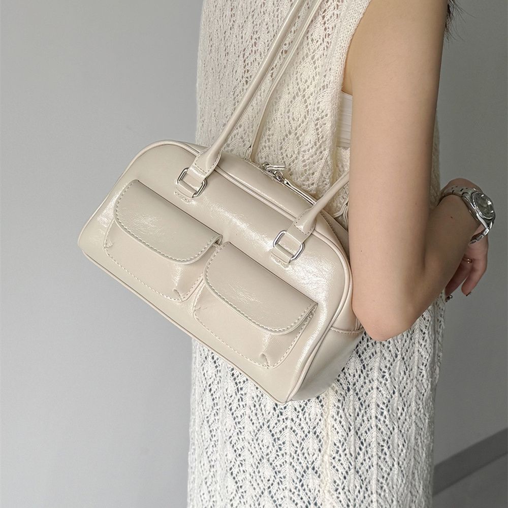 Women’s Bowling Bag Handbag Vintage Small Shoulder Baguette Bag Unique Pocket Design Trendy Underarm Purse Daily Use Commuting Casual Fashion Shoulder Bag College Studens Handbag Valentine’s Day Gift