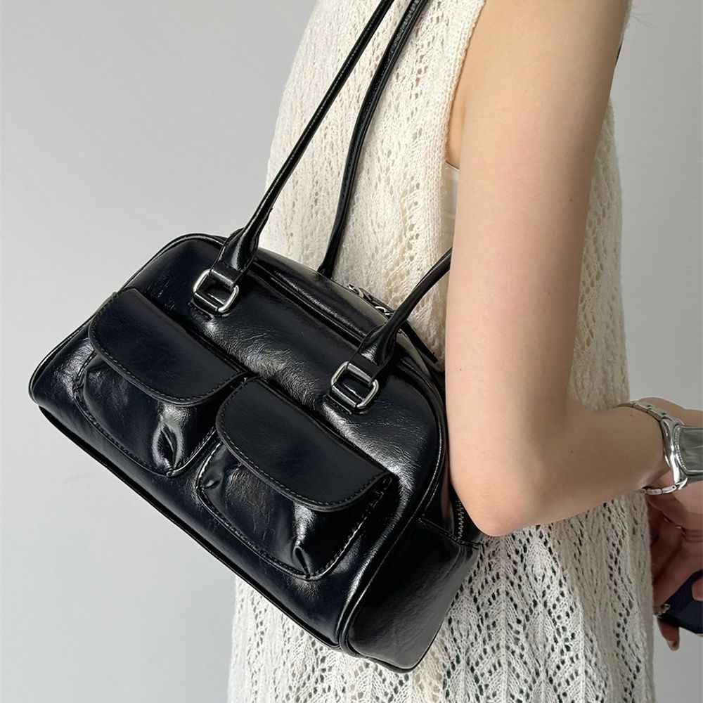 Women’s Bowling Bag Handbag Vintage Small Shoulder Baguette Bag Unique Pocket Design Trendy Underarm Purse Daily Use Commuting Casual Fashion Shoulder Bag College Studens Handbag Valentine’s Day Gift