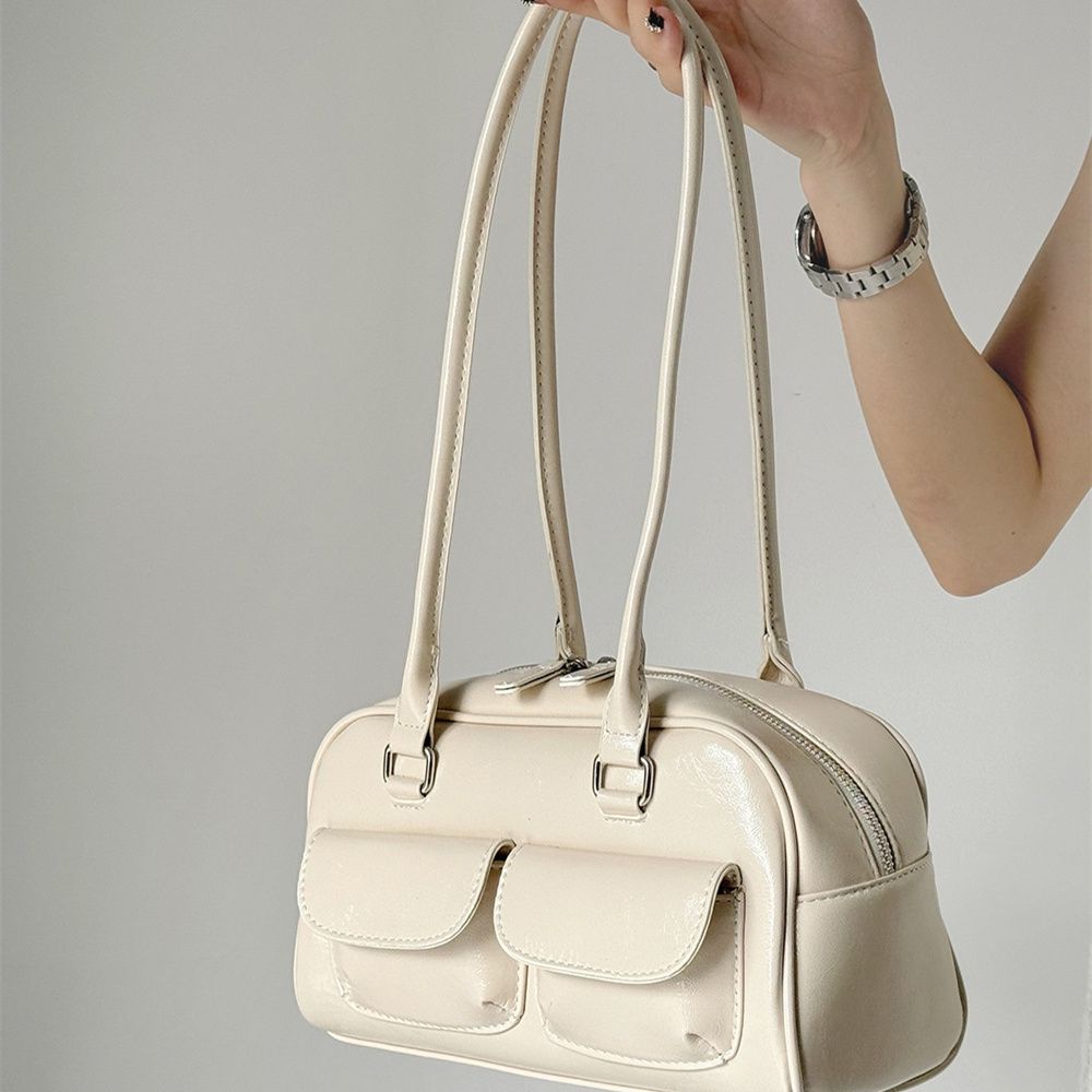 Women’s Bowling Bag Handbag Vintage Small Shoulder Baguette Bag Unique Pocket Design Trendy Underarm Purse Daily Use Commuting Casual Fashion Shoulder Bag College Studens Handbag Valentine’s Day Gift