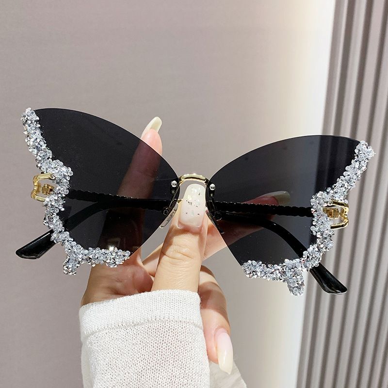 Sunglasses Women's Sunglasses Fashion New Style Butterfly Shape Diamond-Inlaid UV-Protective Rimless Sunglasses Elegant Versatile Charming Stylish Design