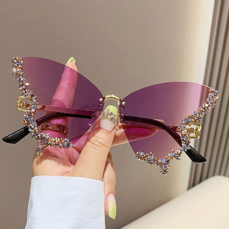 Sunglasses Women's Sunglasses Fashion New Style Butterfly Shape Diamond-Inlaid UV-Protective Rimless Sunglasses Elegant Versatile Charming Stylish Design