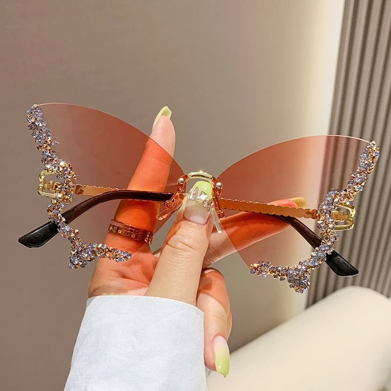 Sunglasses Women's Sunglasses Fashion New Style Butterfly Shape Diamond-Inlaid UV-Protective Rimless Sunglasses Elegant Versatile Charming Stylish Design