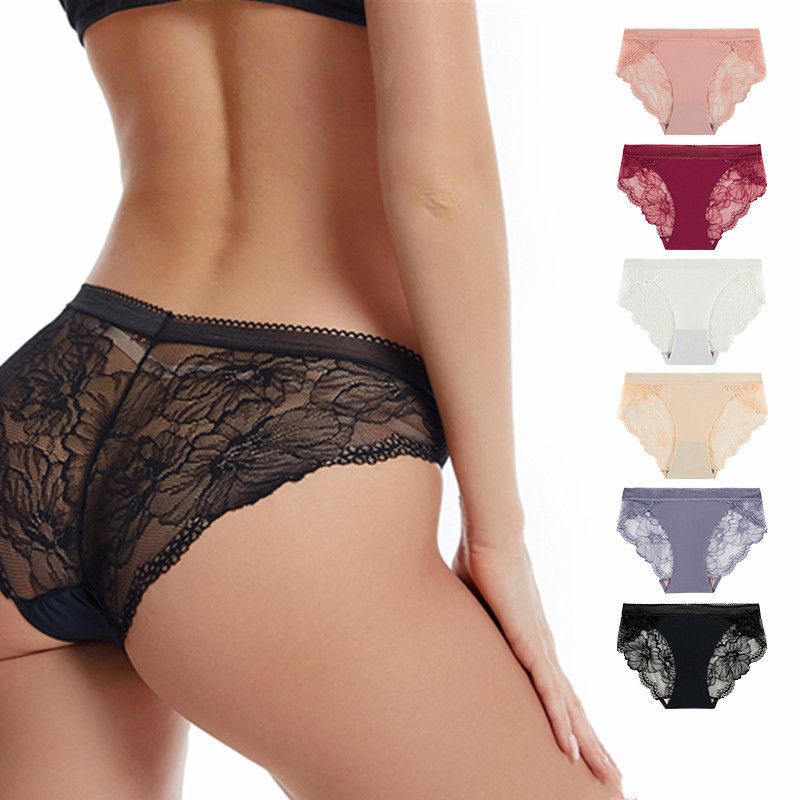 4-Piece Set Women's Underwear Lace Briefs Seamless & Trace-Free Fashion Hot-Selling Style Sexy Alluring Ice Silk Comfortable Breathable Multi-Color Combination Mid-Waist Cotton Crotch Invisible Briefs