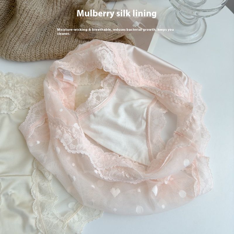 3-Piece Women's Underwear Set Briefs Lace Panties Mid-Waist Comfortable Breathable Mulberry Silk Crotch Semi-Transparent Mesh Fashion Hot-Selling Sexy Alluring Multi-Color Combination
