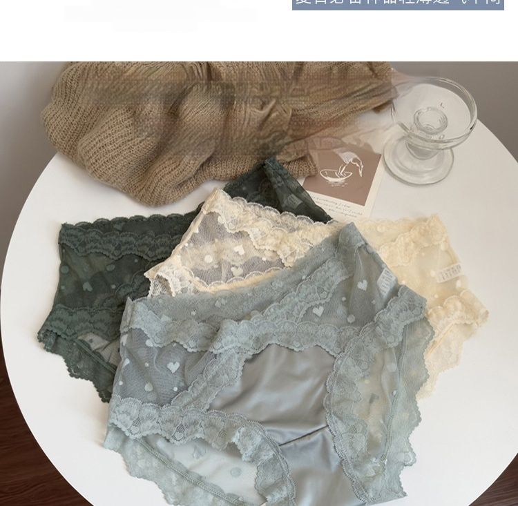 3-Piece Women's Underwear Set Briefs Lace Panties Mid-Waist Comfortable Breathable Mulberry Silk Crotch Semi-Transparent Mesh Fashion Hot-Selling Sexy Alluring Multi-Color Combination