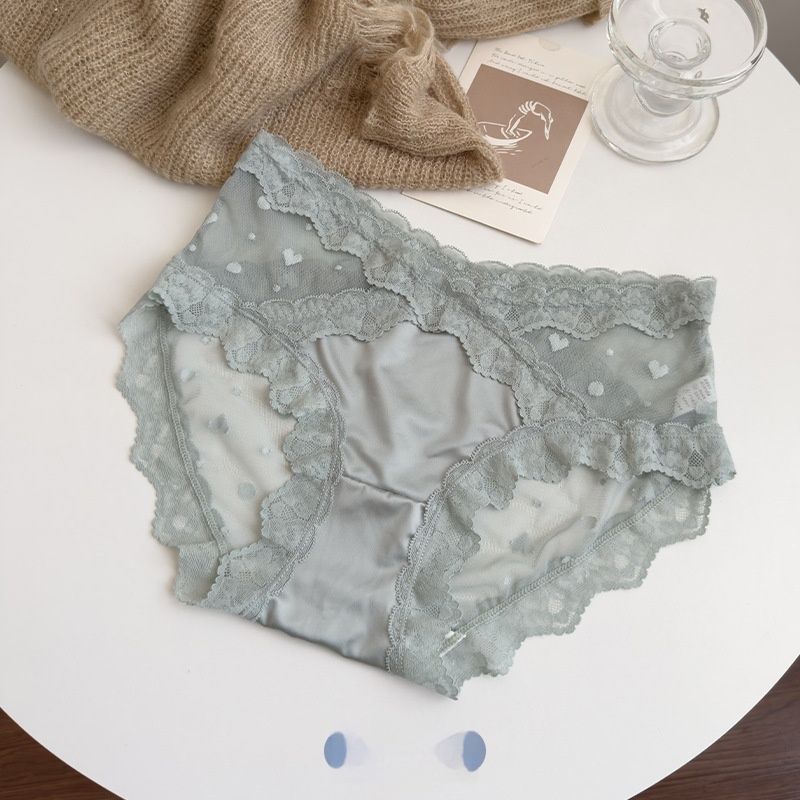 3-Piece Women's Underwear Set Briefs Lace Panties Mid-Waist Comfortable Breathable Mulberry Silk Crotch Semi-Transparent Mesh Fashion Hot-Selling Sexy Alluring Multi-Color Combination