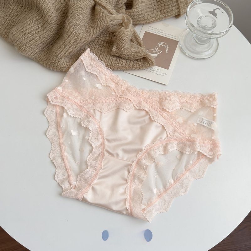 3-Piece Women's Underwear Set Briefs Lace Panties Mid-Waist Comfortable Breathable Mulberry Silk Crotch Semi-Transparent Mesh Fashion Hot-Selling Sexy Alluring Multi-Color Combination