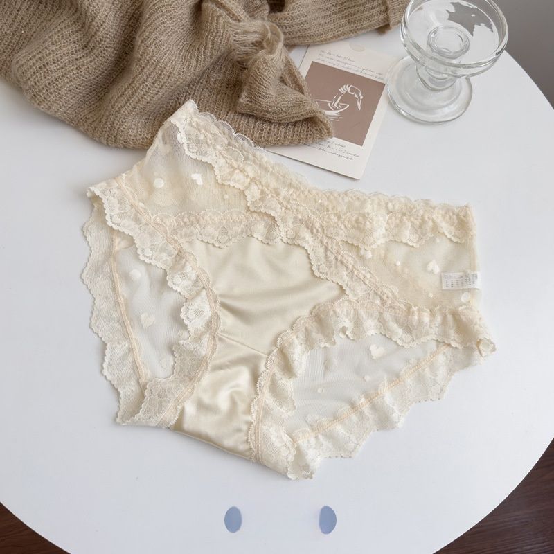 3-Piece Women's Underwear Set Briefs Lace Panties Mid-Waist Comfortable Breathable Mulberry Silk Crotch Semi-Transparent Mesh Fashion Hot-Selling Sexy Alluring Multi-Color Combination