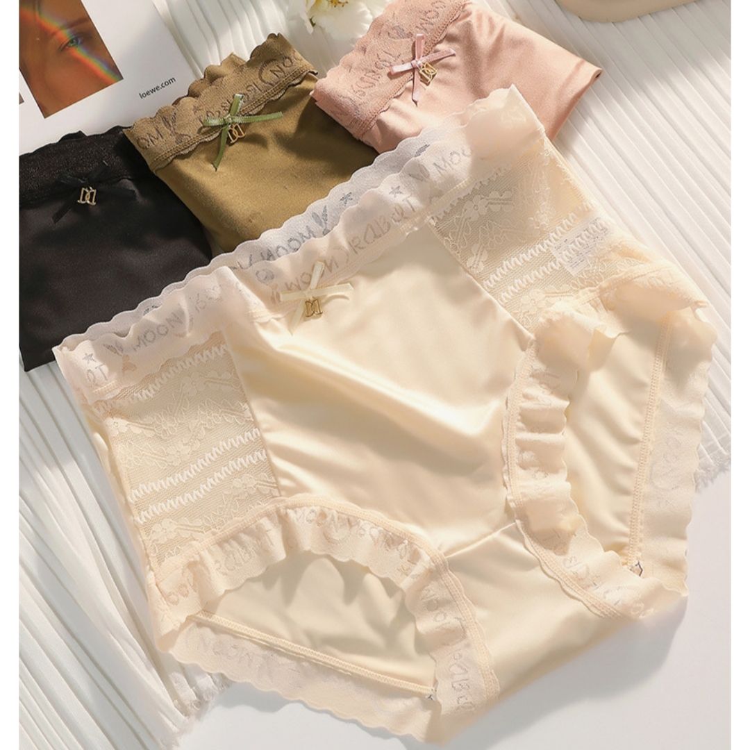 4-Piece Women's Underwear Set Briefs Lace Panties Comfortable Breathable Ice Silk Satin Seamless High-Waist Sexy Tummy Control & Butt Lifting Fashion Hot-Selling Sexy Alluring Multi-Color Combination