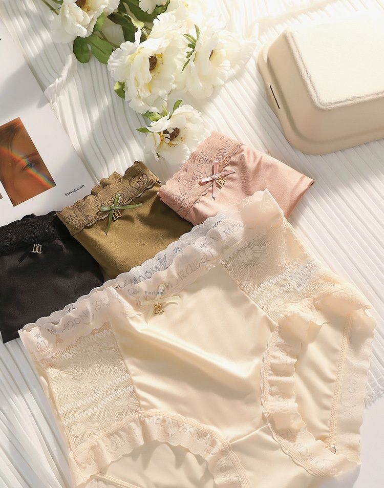 4-Piece Women's Underwear Set Briefs Lace Panties Comfortable Breathable Ice Silk Satin Seamless High-Waist Sexy Tummy Control & Butt Lifting Fashion Hot-Selling Sexy Alluring Multi-Color Combination