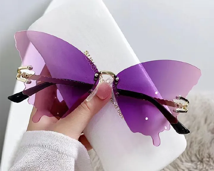 Sunglasses Women's Sunglasses Fashion New Style Butterfly Shape Diamond-Inlaid UV-Protective Rimless Sunglasses Elegant Versatile Charming Stylish Design
