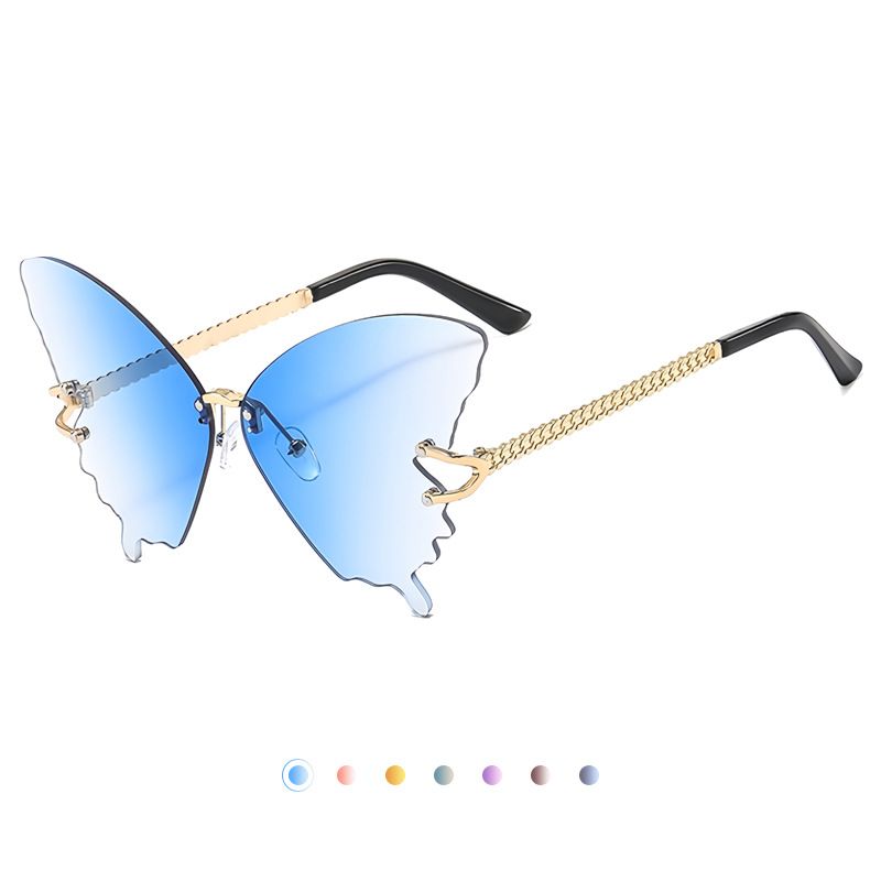 Sunglasses Women's Sunglasses Fashion New Style Butterfly Shape Diamond-Inlaid UV-Protective Rimless Sunglasses Elegant Versatile Charming Stylish Design