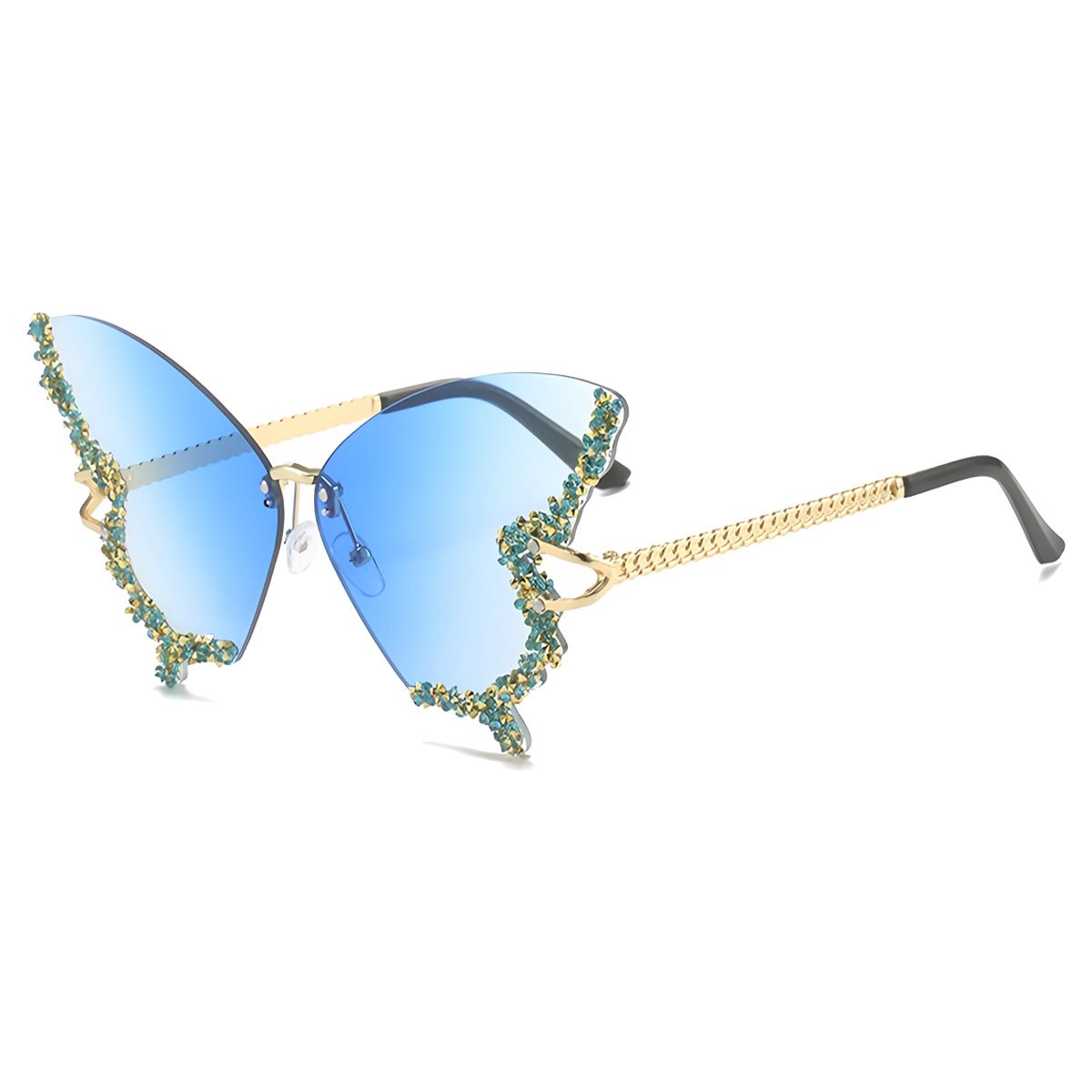 Sunglasses Women's Sunglasses Fashion New Style Butterfly Shape Diamond-Inlaid UV-Protective Rimless Sunglasses Elegant Versatile Charming Stylish Design