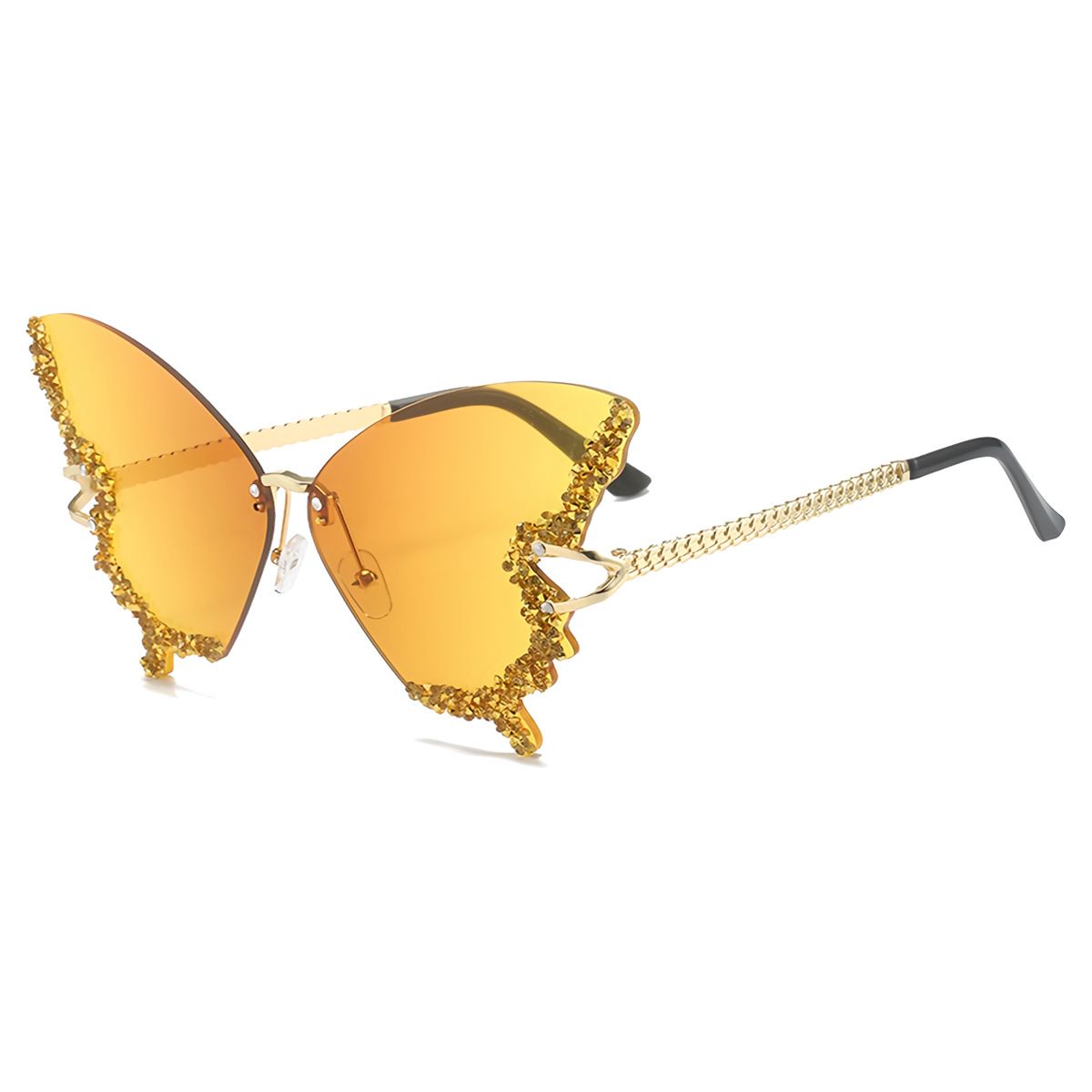 Sunglasses Women's Sunglasses Fashion New Style Butterfly Shape Diamond-Inlaid UV-Protective Rimless Sunglasses Elegant Versatile Charming Stylish Design