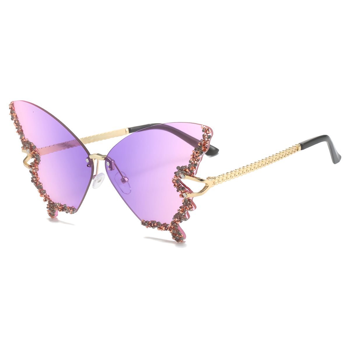 Sunglasses Women's Sunglasses Fashion New Style Butterfly Shape Diamond-Inlaid UV-Protective Rimless Sunglasses Elegant Versatile Charming Stylish Design