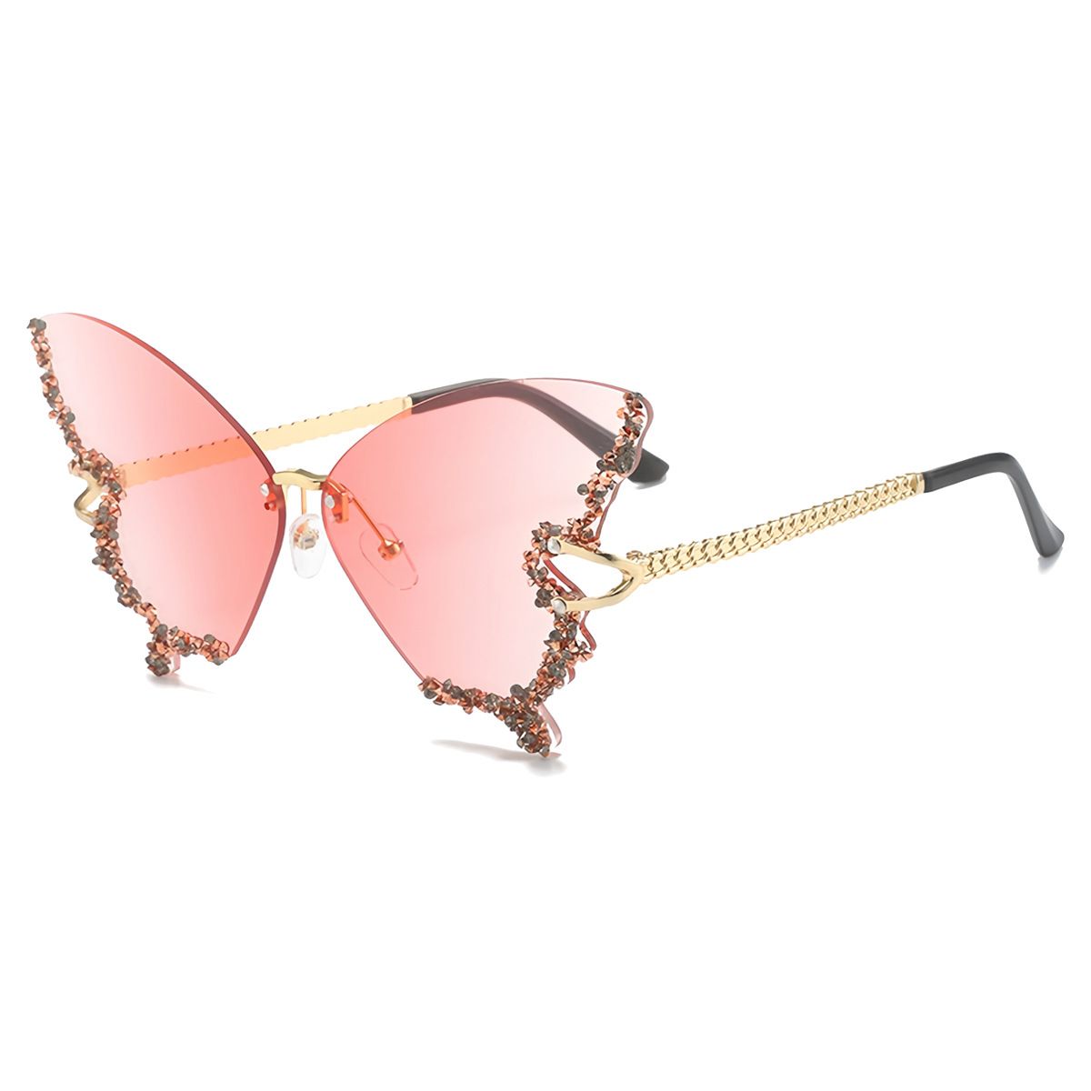 Sunglasses Women's Sunglasses Fashion New Style Butterfly Shape Diamond-Inlaid UV-Protective Rimless Sunglasses Elegant Versatile Charming Stylish Design