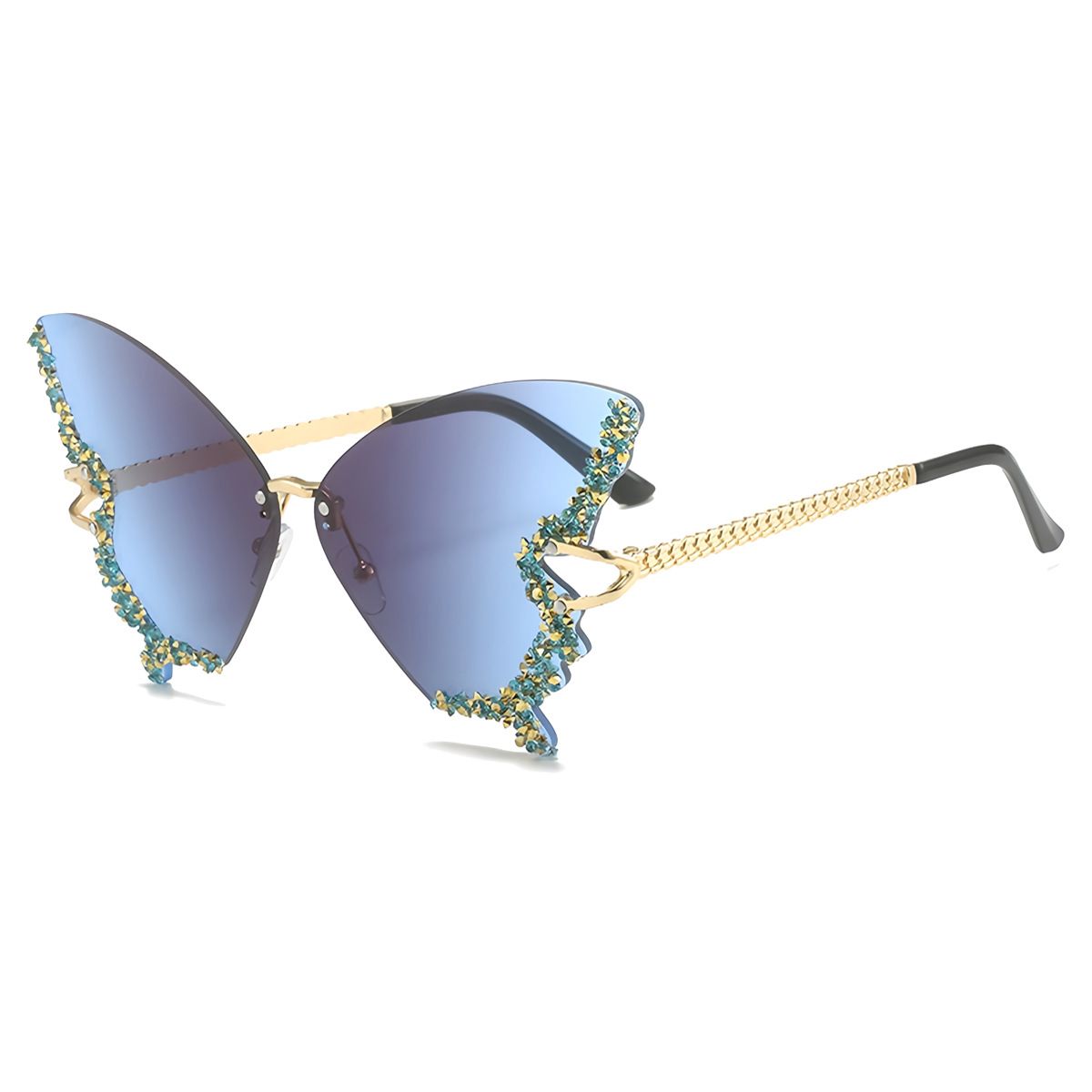 Sunglasses Women's Sunglasses Fashion New Style Butterfly Shape Diamond-Inlaid UV-Protective Rimless Sunglasses Elegant Versatile Charming Stylish Design