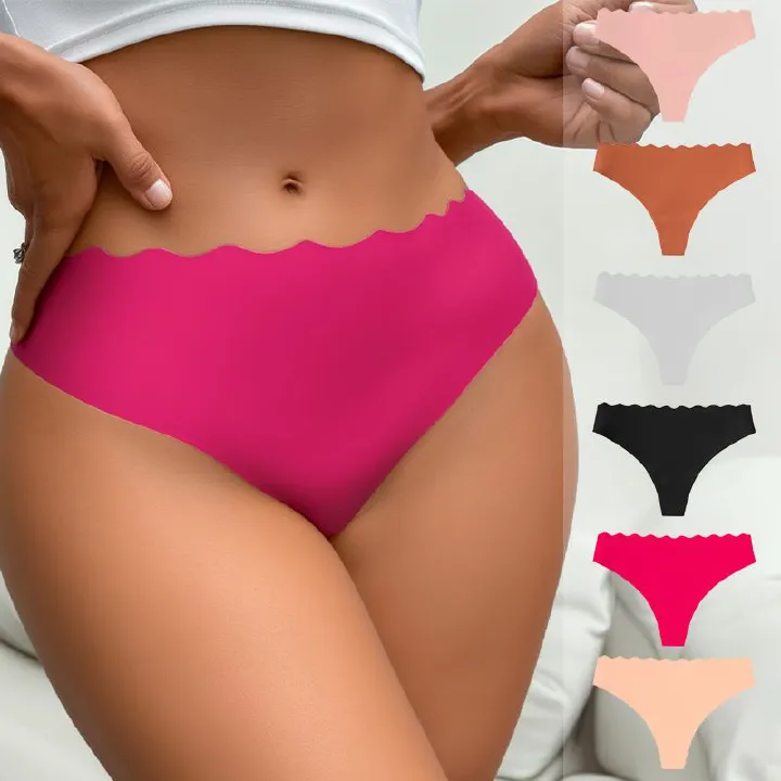 5-Piece Women's Briefs Set Seamless Edge-Free Comfortable Breathable Ice Silk Satin & Cotton Wave Waistband Low-Waist Sexy Tummy Control Butt Lifting Hot-Selling Multi-Color Combo