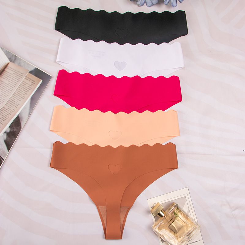 5-Piece Women's Briefs Set Seamless Edge-Free Comfortable Breathable Ice Silk Satin & Cotton Wave Waistband Low-Waist Sexy Tummy Control Butt Lifting Hot-Selling Multi-Color Combo