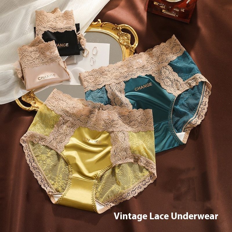 3Pcs Luxury Satin Women’s Panties Mid-Rise Lace Trim Underwear Plus Size Seamless Briefs Soft Smooth Touch Quick Dry Comfortable Lingerie