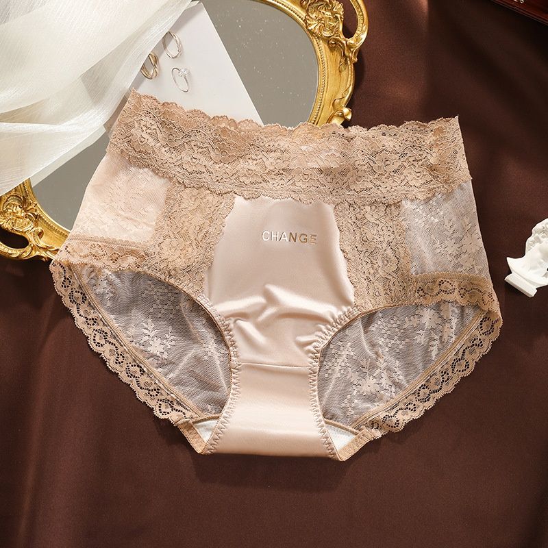 3Pcs Luxury Satin Women’s Panties Mid-Rise Lace Trim Underwear Plus Size Seamless Briefs Soft Smooth Touch Quick Dry Comfortable Lingerie