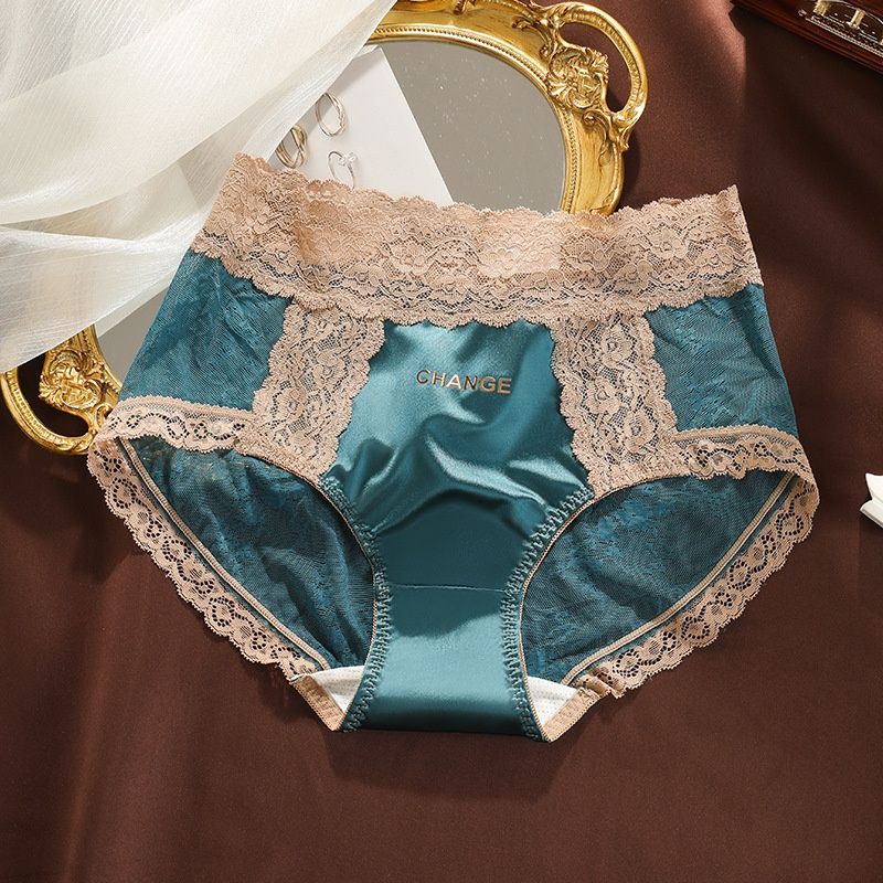 3Pcs Luxury Satin Women’s Panties Mid-Rise Lace Trim Underwear Plus Size Seamless Briefs Soft Smooth Touch Quick Dry Comfortable Lingerie