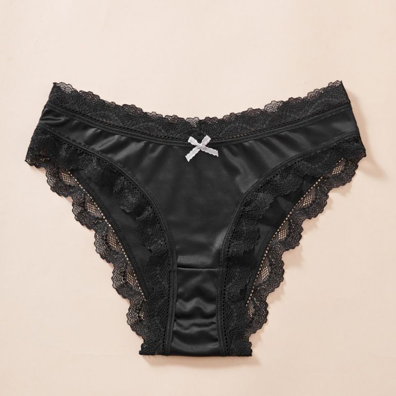 3Pcs Women’s Seamless Panties One-Piece Smooth Fabric Low Waist Lace Trim Cotton Crotch Sexy Briefs Underwear Random Color