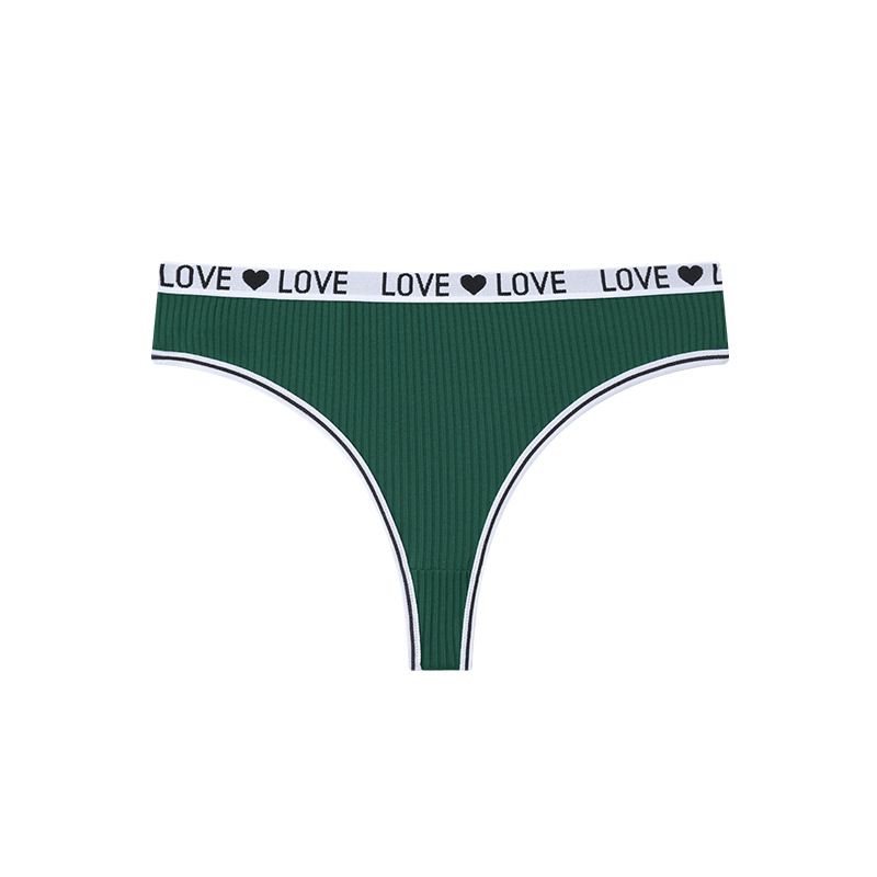 6Pcs Women's Seamless Cotton Thongs Love Letter Waistband Low Waist No Trace Yoga Sports Antibacterial Breathable Soft High Elastic Cotton Crotch