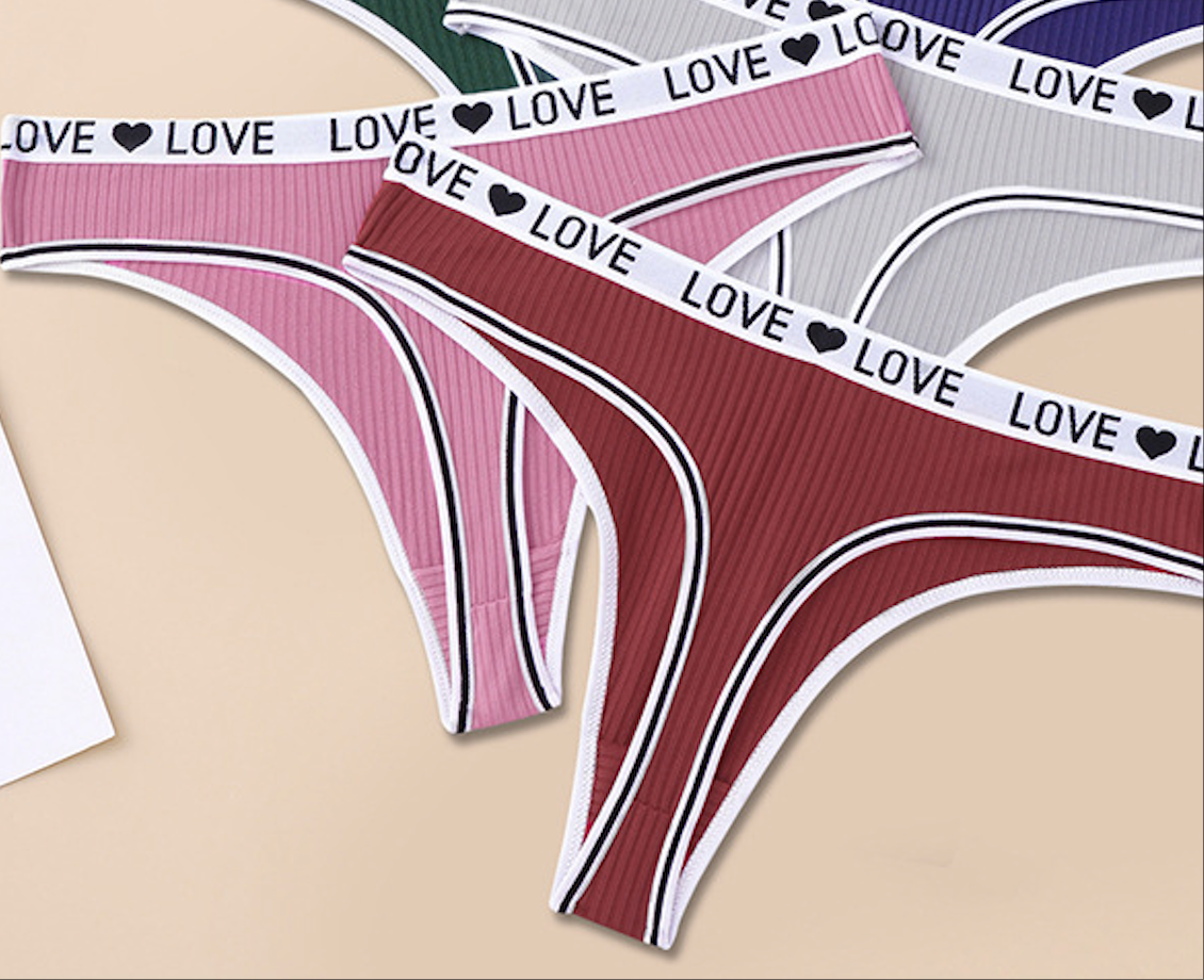 6Pcs Women's Seamless Cotton Thongs Love Letter Waistband Low Waist No Trace Yoga Sports Antibacterial Breathable Soft High Elastic Cotton Crotch