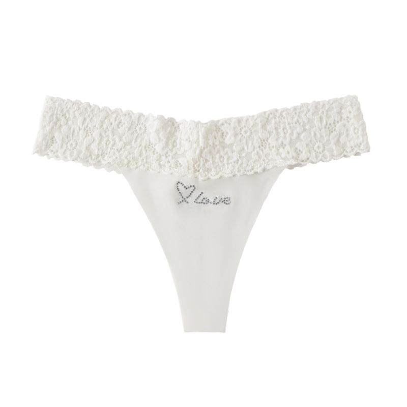 3Pcs Women's Thongs Fashion New Style Sexy Lace Embroidery Trim Antibacterial Breathable High Elastic Soft Cotton Crotch Love Print  Letters LOVE