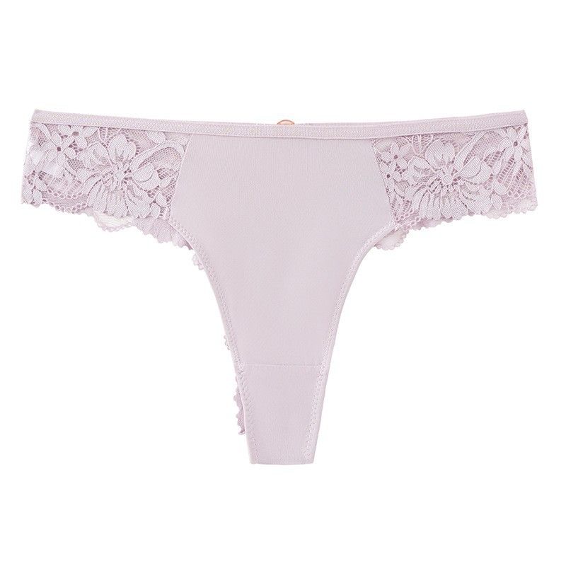 3Pcs Women's Sexy Lace Flower Thongs Stylish T-Pants With Metal Ring Seamless No Trace Embroidery Trim Soft Comfortable Antibacterial Breathable High Elastic Cotton Crotch