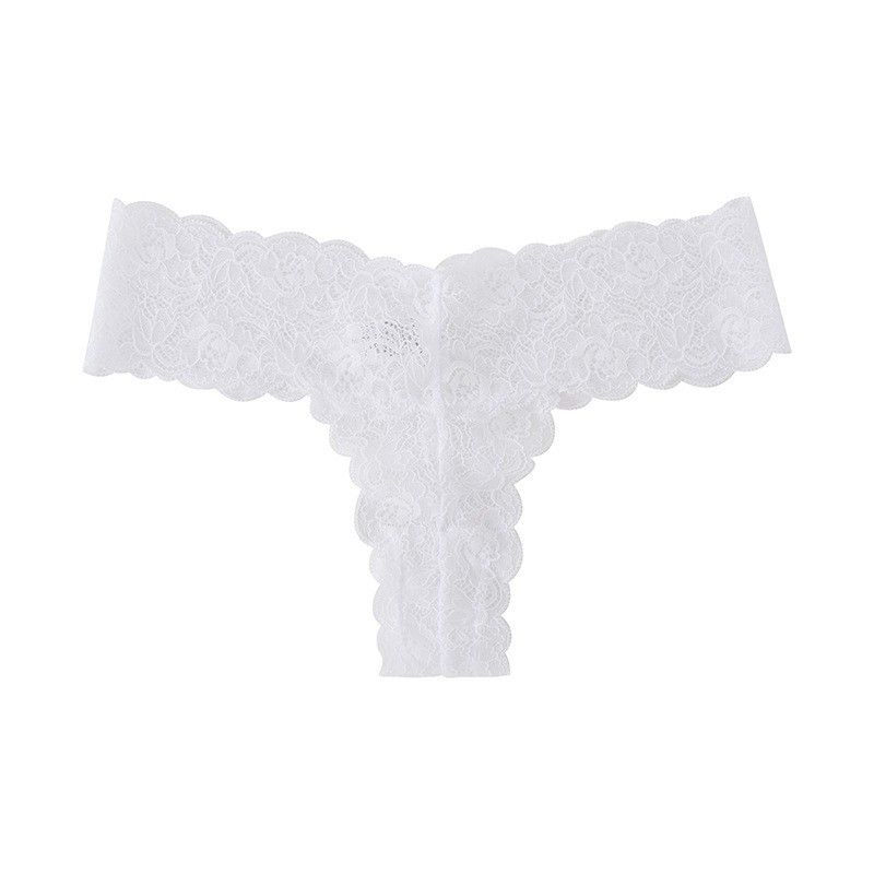 3Pcs Women's Sexy Lace Solid Color Hollow Out Stylish T-Pants Seamless Lace Trim Soft Comfortable Antibacterial Breathable High Elastic Cotton Crotch