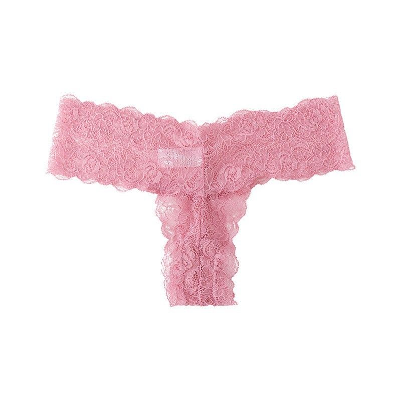 3Pcs Women's Sexy Lace Solid Color Hollow Out Stylish T-Pants Seamless Lace Trim Soft Comfortable Antibacterial Breathable High Elastic Cotton Crotch