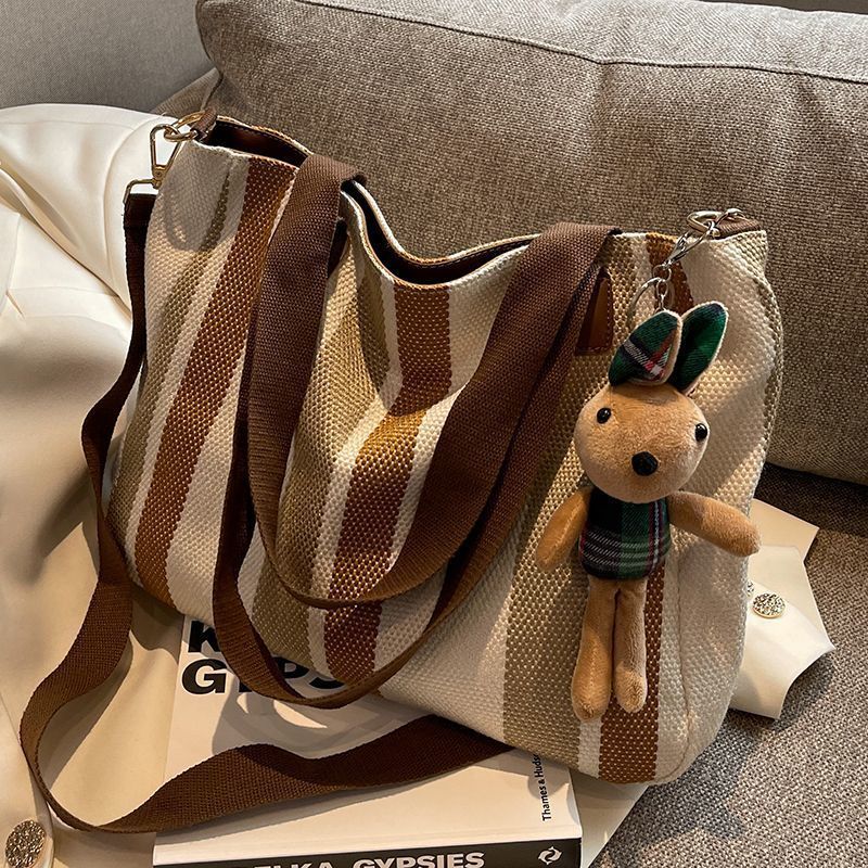 Hot selling Women Handbag Canvas Striped Design Large Capacity Shoulder Tote Bag Casual Fashion Multifunctional Simple Style New Arrival