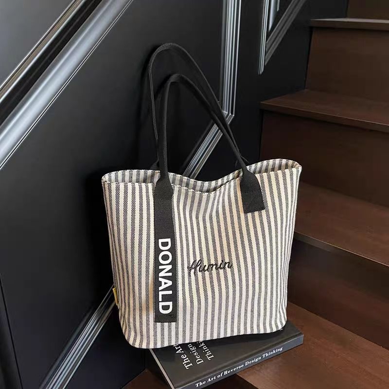 Stylish Women Tote Bag Large Capacity Canvas Shoulder Handbag Striped Design Casual Simple Outdoor Fashion New Multifunctional Ladies Handbag
