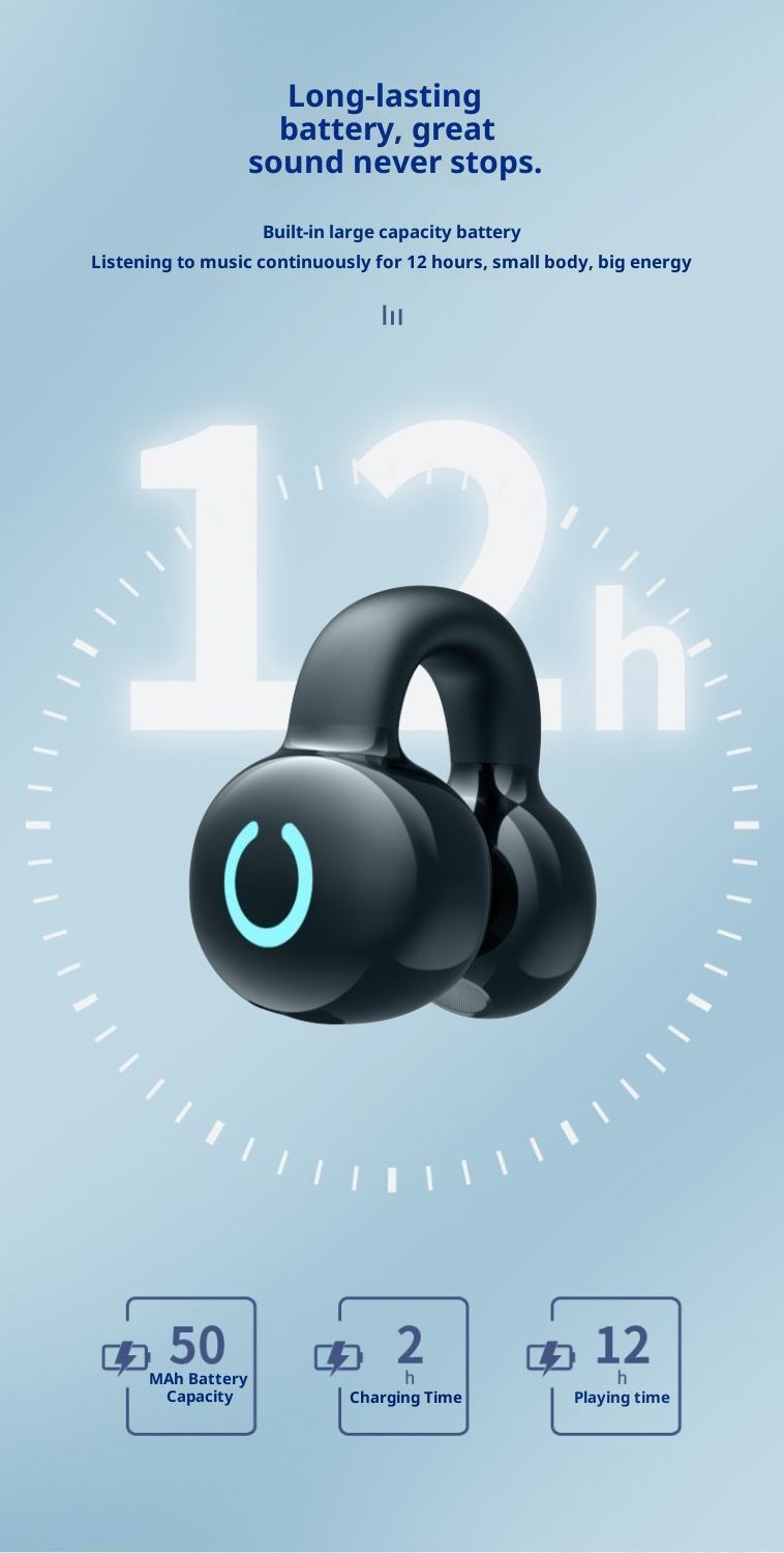 Wireless Bluetooth Clip-On Sports Headphone Universal Left-Right Ears Long Battery Life Waterproof Dustproof Silicone Skin-Friendly HIFI HD Lossless Sound Touch Control For All Phones