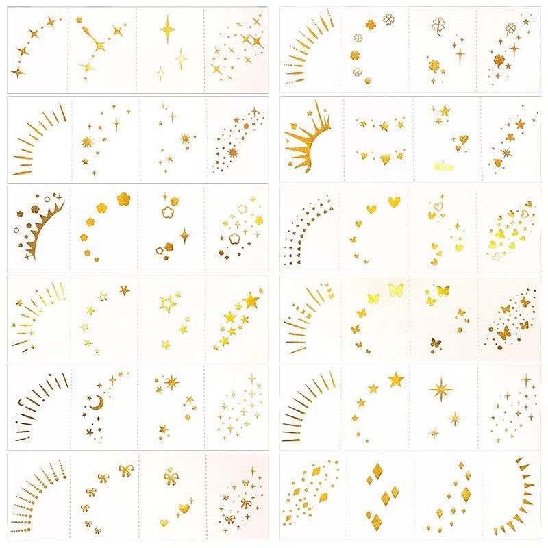 4 Piece Makeup Face Stickers Set Gold Foil Eye Corner Temporary Tattoos Quick Application Waterproof Long Lasting Shiny Sparkle For Party Festival