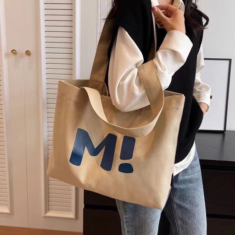 Women's Large Capacity Canvas Tote Bag Letter Print Fashion Minimalist Shoulder Bag Multi Functional Casual Versatile For Outdoor New Style