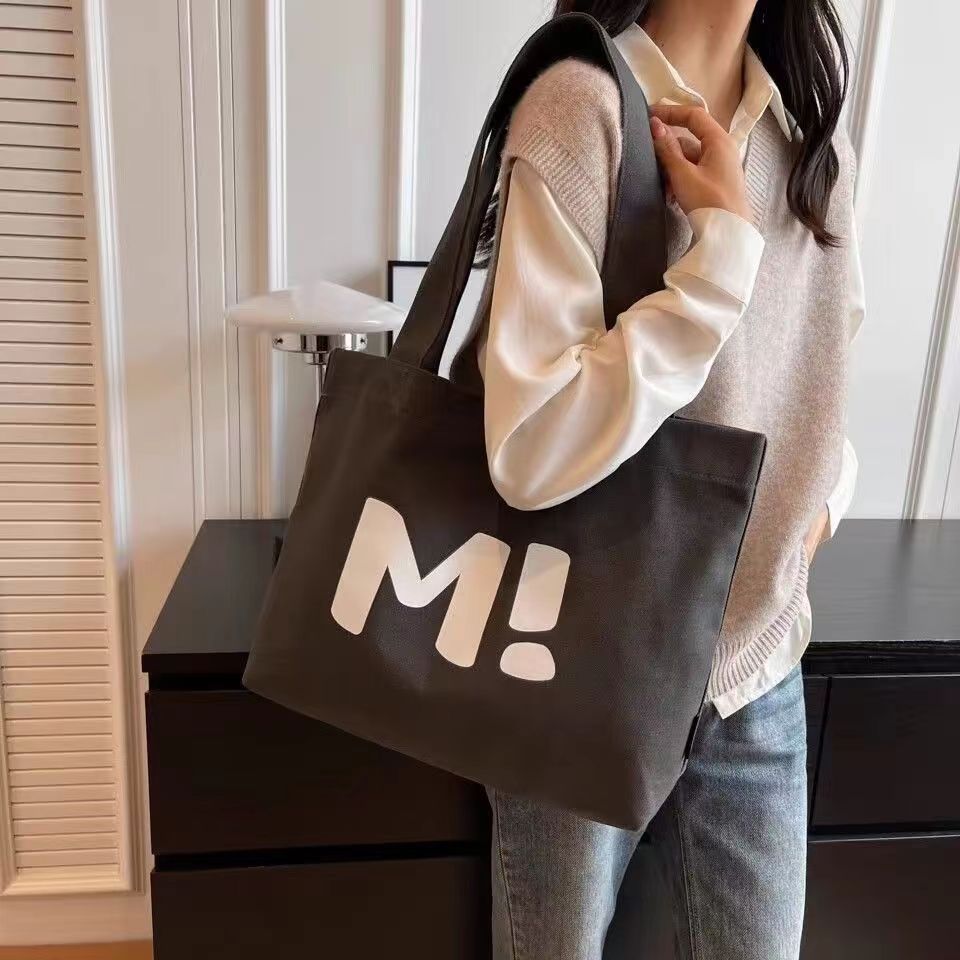 Women's Large Capacity Canvas Tote Bag Letter Print Fashion Minimalist Shoulder Bag Multi Functional Casual Versatile For Outdoor New Style