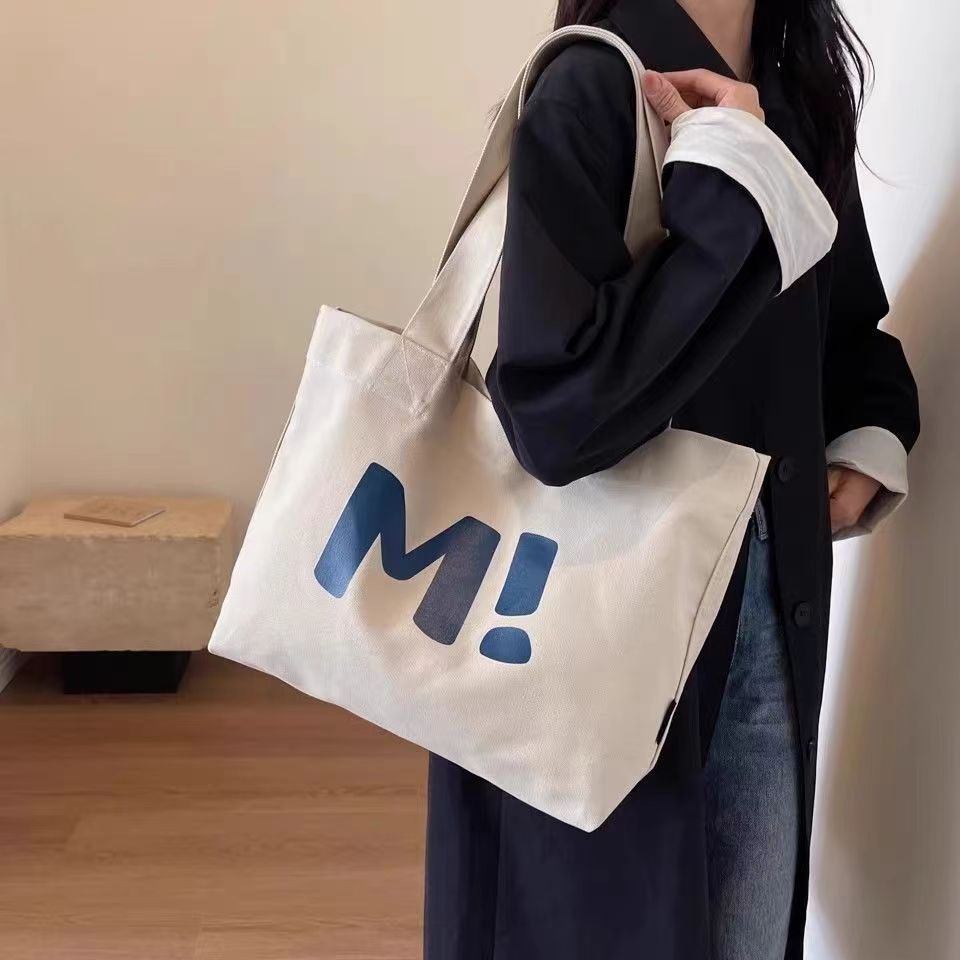 Women's Large Capacity Canvas Tote Bag Letter Print Fashion Minimalist Shoulder Bag Multi Functional Casual Versatile For Outdoor New Style
